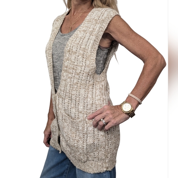 Liz Claiborne Vintage Heathered Tan Sleeveless Button-Up Sweater Vest Size L - Picture 7 of 7